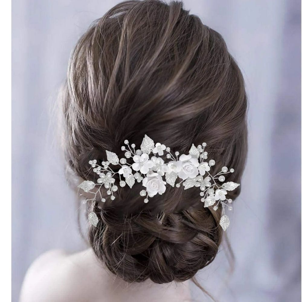 White & Silver Bridal Hair Vine Accessory